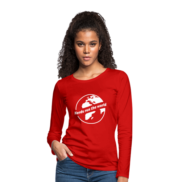 Frauen Premium Langarmshirt: Nerds run the world. - Rot