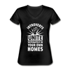 Frauen-T-Shirt mit V-Ausschnitt: Introverts unite separately in your own homes. - Schwarz