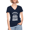 Frauen-T-Shirt mit V-Ausschnitt: Nerd, Text, lustige Sprüche, nerdy, introvert, Introverts we want to go home - Navy