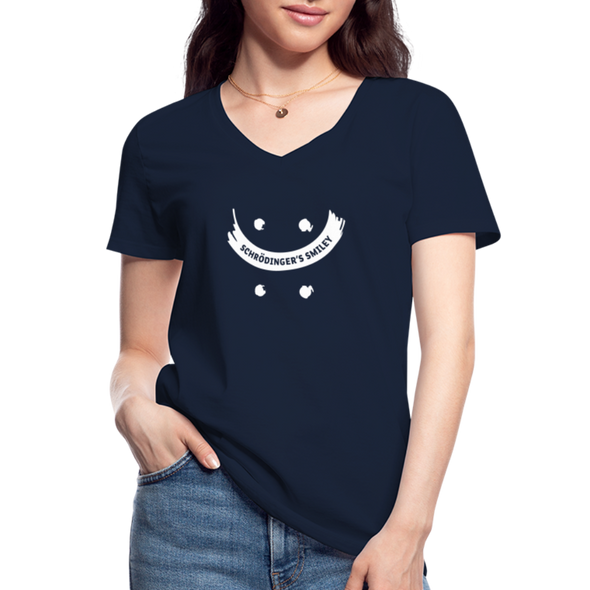 Frauen-T-Shirt mit V-Ausschnitt: Schrödinger´s smiley - Navy