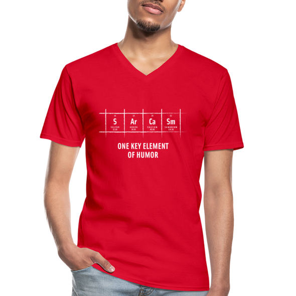 Männer-T-Shirt mit V-Ausschnitt: S Ar Ca Sm: One key element of humor - Rot
