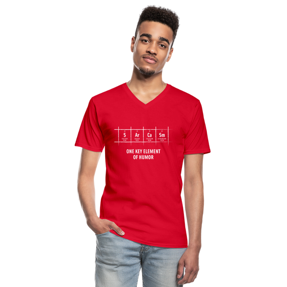 Männer-T-Shirt mit V-Ausschnitt: S Ar Ca Sm: One key element of humor - Rot