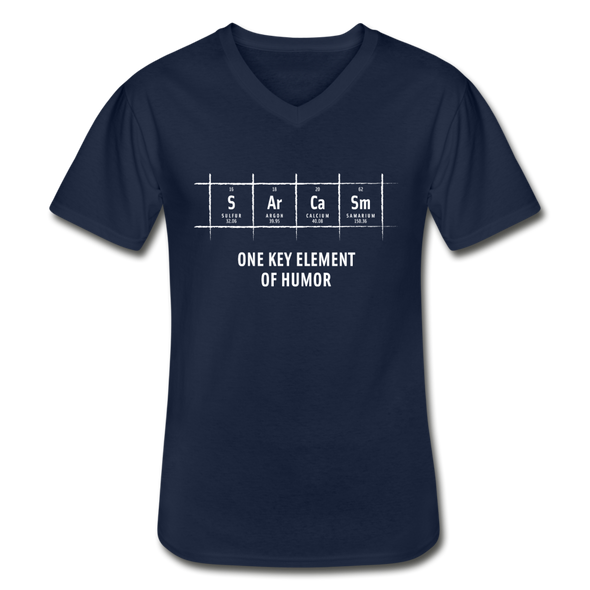 Männer-T-Shirt mit V-Ausschnitt: S Ar Ca Sm: One key element of humor - Navy