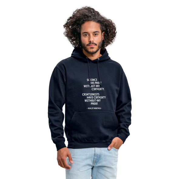 Unisex Hoodie: Science has proof without any certainty … - Navy