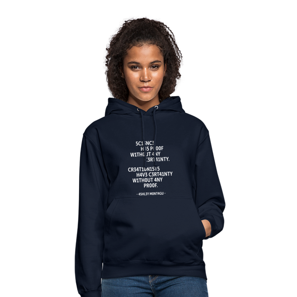 Unisex Hoodie: Science has proof without any certainty … - Navy
