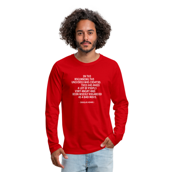 Männer Premium Langarmshirt: In the beginning the Universe was created … - Rot