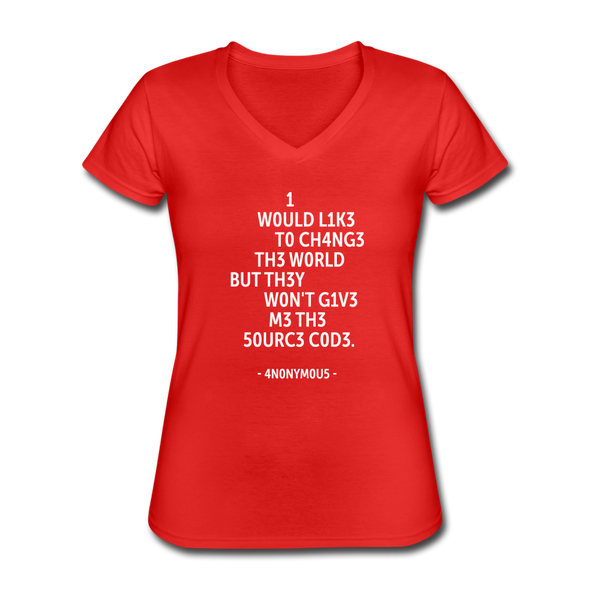 Frauen-T-Shirt mit V-Ausschnitt: I would like to change the world but they … - Rot