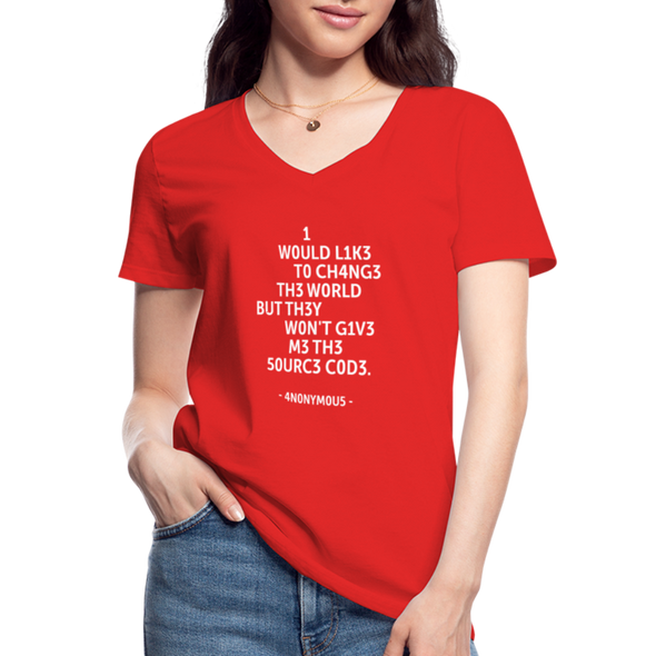 Frauen-T-Shirt mit V-Ausschnitt: I would like to change the world but they … - Rot