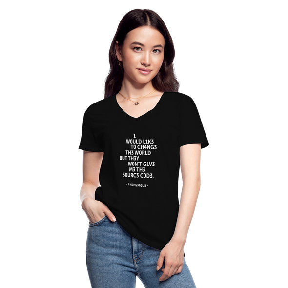 Frauen-T-Shirt mit V-Ausschnitt: I would like to change the world but they … - Schwarz