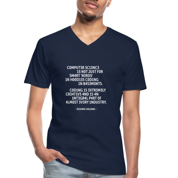 Männer-T-Shirt mit V-Ausschnitt: Computer science is not just for smart ‘nerds’ in … - Navy