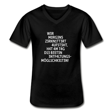 Männer-T-Shirt mit V-Ausschnitt: Wer morgens zerknittert aufsteht, hat … - Schwarz