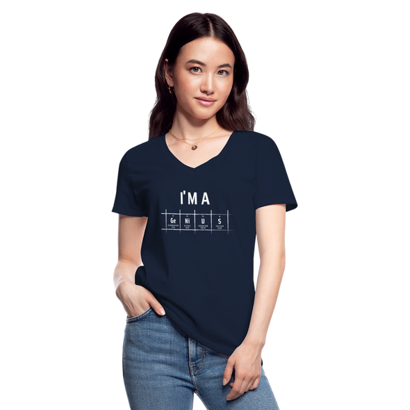 Frauen-T-Shirt mit V-Ausschnitt: I’m a genius - Navy