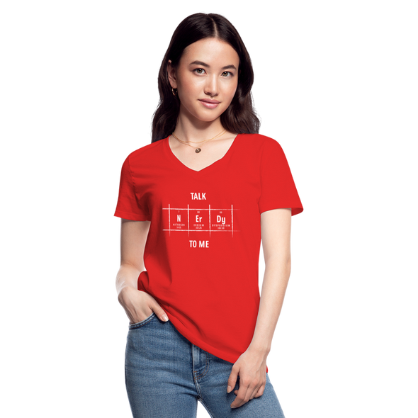 Frauen-T-Shirt mit V-Ausschnitt: Talk nerdy to me. - Rot