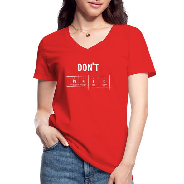 Frauen-T-Shirt mit V-Ausschnitt: Don‘t panic - Rot