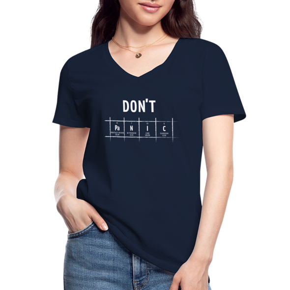 Frauen-T-Shirt mit V-Ausschnitt: Don‘t panic - Navy