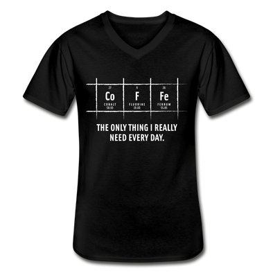 Männer-T-Shirt mit V-Ausschnitt: Coffee – The only thing I really need every day - Schwarz