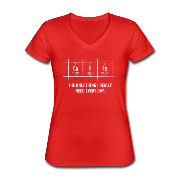 Frauen-T-Shirt mit V-Ausschnitt: Coffee – The only thing I really need every day - Rot