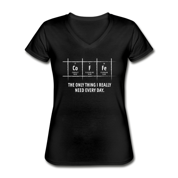 Frauen-T-Shirt mit V-Ausschnitt: Coffee – The only thing I really need every day - Schwarz