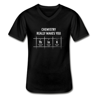 Männer-T-Shirt mit V-Ausschnitt: Chemistry really makes you think - Schwarz
