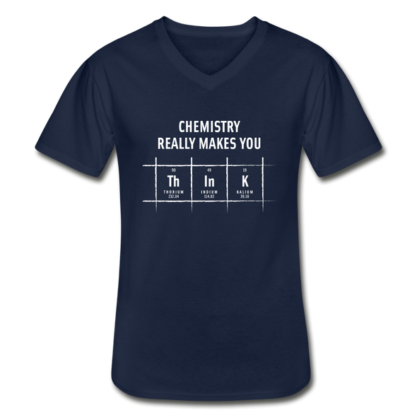 Männer-T-Shirt mit V-Ausschnitt: Chemistry really makes you think - Navy