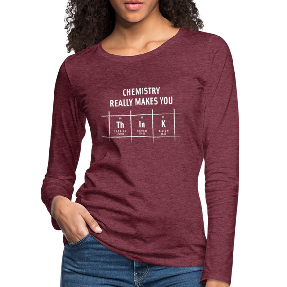 Frauen Premium Langarmshirt: Chemistry really makes you think - Bordeauxrot meliert