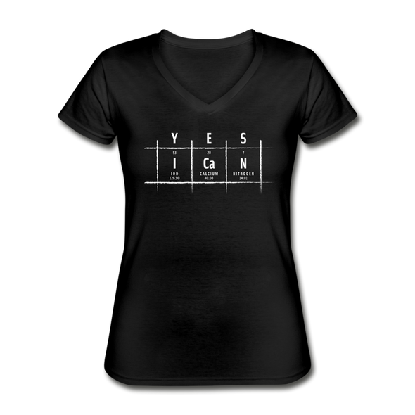 Frauen-T-Shirt mit V-Ausschnitt: Yes, I can - Schwarz