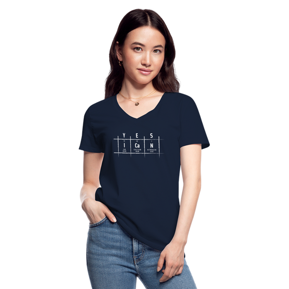 Frauen-T-Shirt mit V-Ausschnitt: Yes, I can - Navy