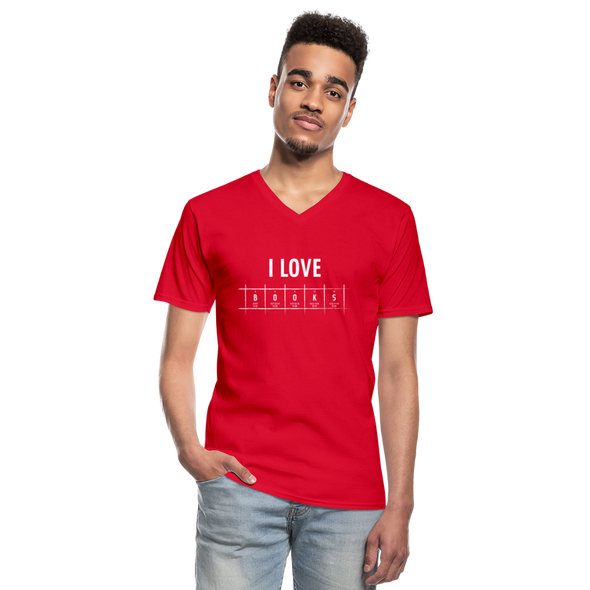 Männer-T-Shirt mit V-Ausschnitt: I love books - Rot