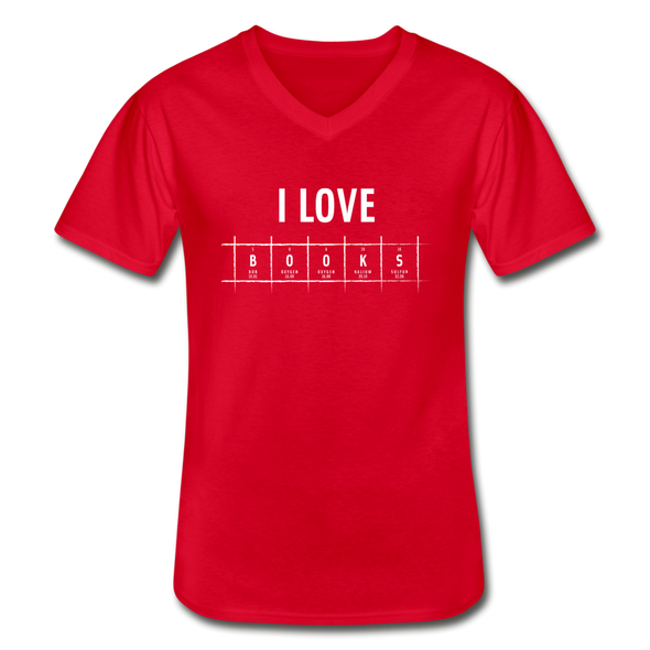Männer-T-Shirt mit V-Ausschnitt: I love books - Rot