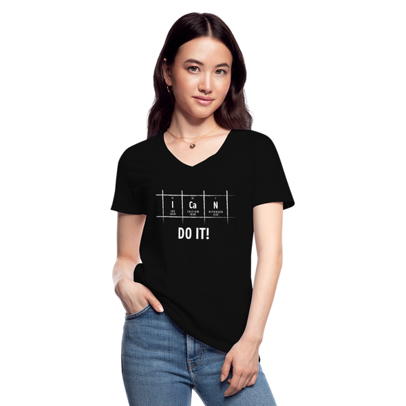 Frauen-T-Shirt mit V-Ausschnitt: I can do it - Schwarz