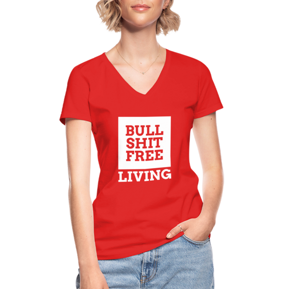 Frauen-T-Shirt mit V-Ausschnitt: Bullshit-free living - Rot