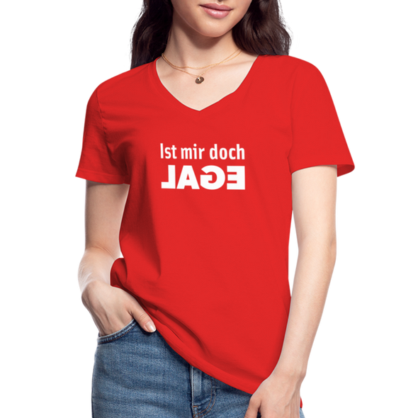 Frauen-T-Shirt mit V-Ausschnitt: Ist mir doch egal. - Rot