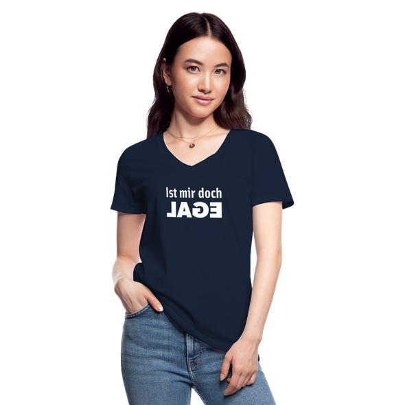Frauen-T-Shirt mit V-Ausschnitt: Ist mir doch egal. - Navy