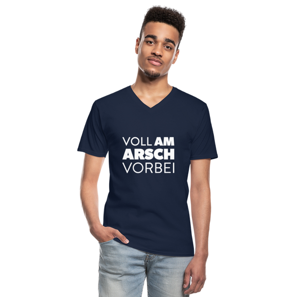 Männer-T-Shirt mit V-Ausschnitt: Voll am Arsch vorbei - Navy