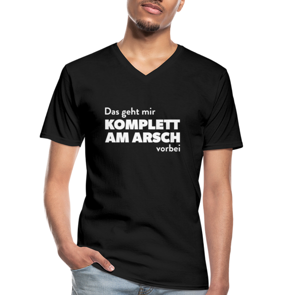 Männer-T-Shirt mit V-Ausschnitt: Das geht mir komplett am Arsch vorbei. - Schwarz