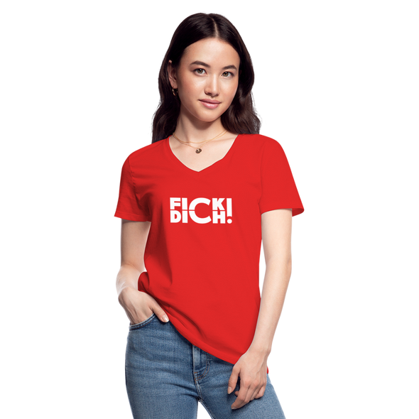 Frauen-T-Shirt mit V-Ausschnitt: Fick Dich! - Rot