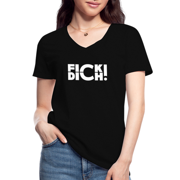 Frauen-T-Shirt mit V-Ausschnitt: Fick Dich! - Schwarz