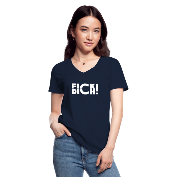 Frauen-T-Shirt mit V-Ausschnitt: Fick Dich! - Navy