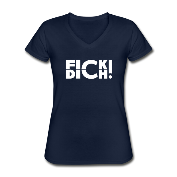 Frauen-T-Shirt mit V-Ausschnitt: Fick Dich! - Navy