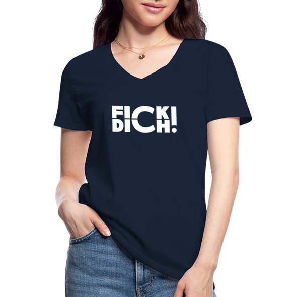 Frauen-T-Shirt mit V-Ausschnitt: Fick Dich! - Navy