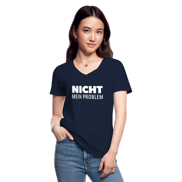 Frauen-T-Shirt mit V-Ausschnitt: Nicht mein Problem. - Navy