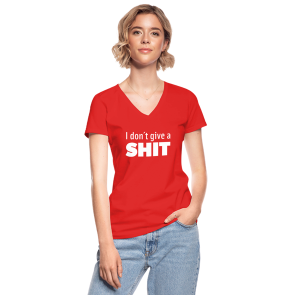 Frauen-T-Shirt mit V-Ausschnitt: I don’t give a shit. - Rot