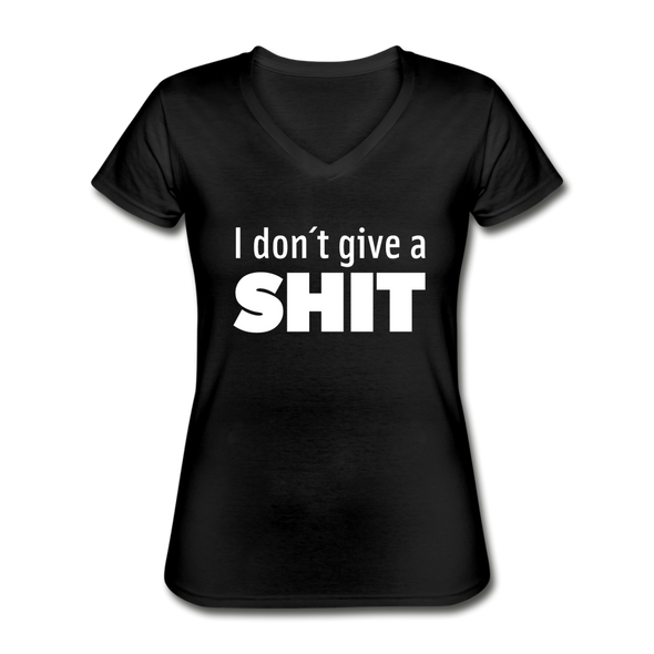 Frauen-T-Shirt mit V-Ausschnitt: I don’t give a shit. - Schwarz