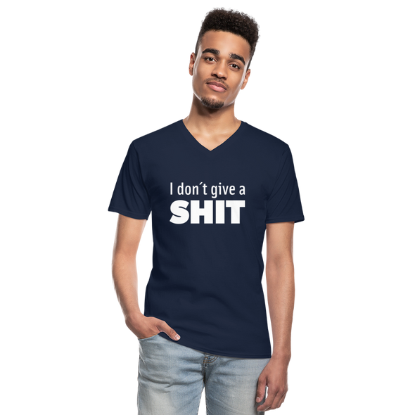 Männer-T-Shirt mit V-Ausschnitt: I don’t give a shit. - Navy