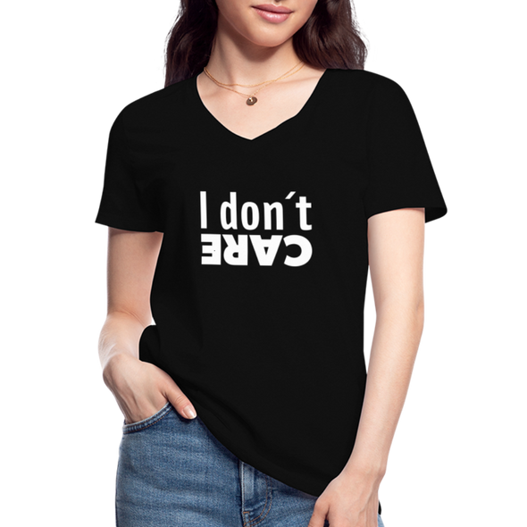 Frauen-T-Shirt mit V-Ausschnitt: I don’t care. - Schwarz