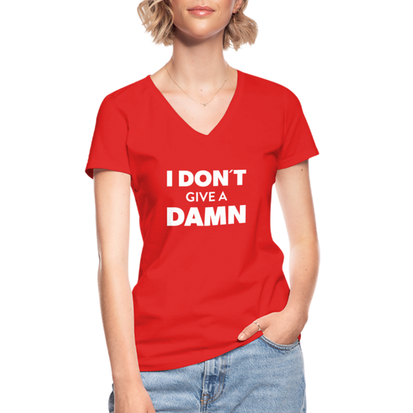 Frauen-T-Shirt mit V-Ausschnitt: I don’t give a damn. - Rot