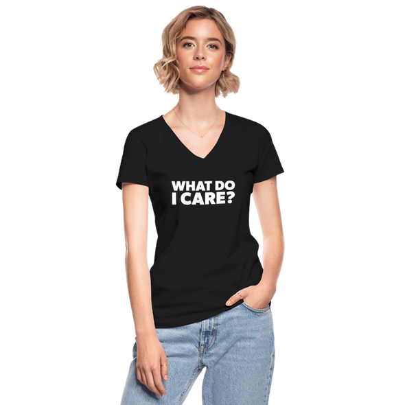 Frauen-T-Shirt mit V-Ausschnitt: What do I care? - Schwarz