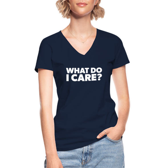 Frauen-T-Shirt mit V-Ausschnitt: What do I care? - Navy
