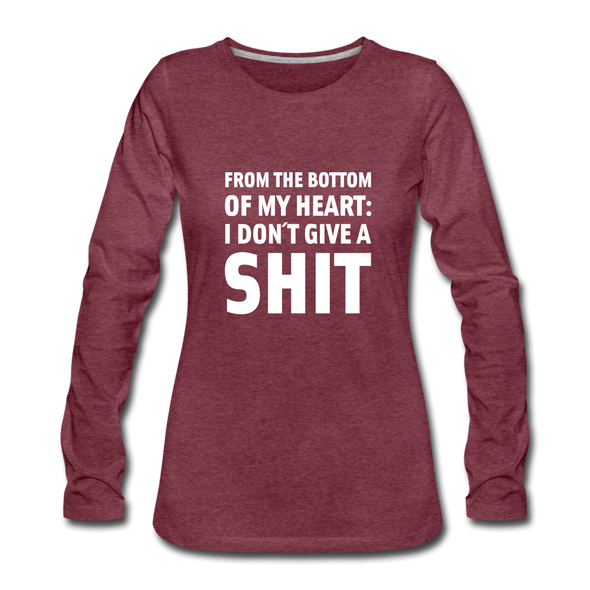 Frauen Premium Langarmshirt: From the bottom of my heart: I don’t give a shit. - Bordeauxrot meliert