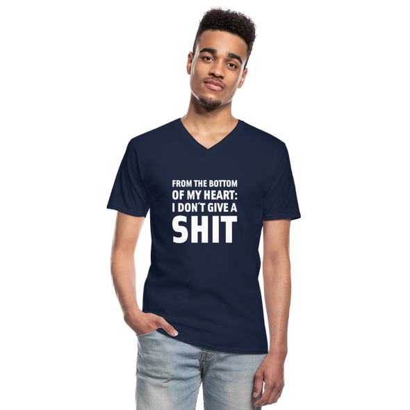 Männer-T-Shirt mit V-Ausschnitt: From the bottom of my heart: I don’t give a shit. - Navy